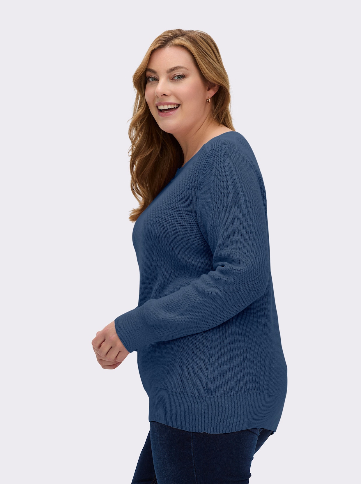 Strickpullover in Ripp-Optik - jeansblau