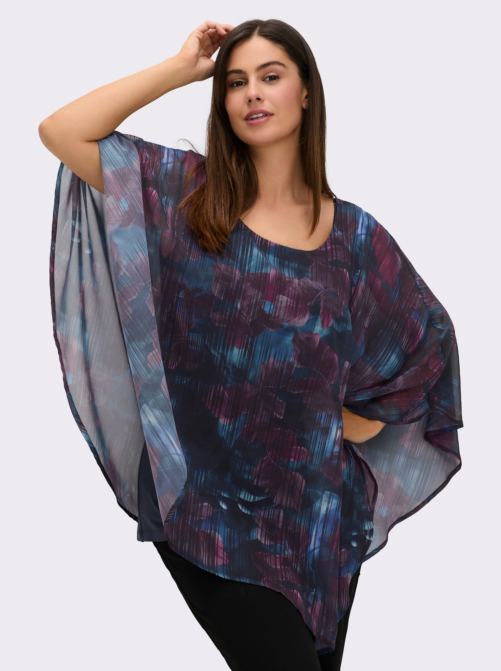 sheego Tunika in Cape-Optik, mit Jersey-Top - tiefblau-bedruckt