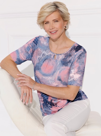 Rundhalsshirt - marine-flamingo-bedruckt