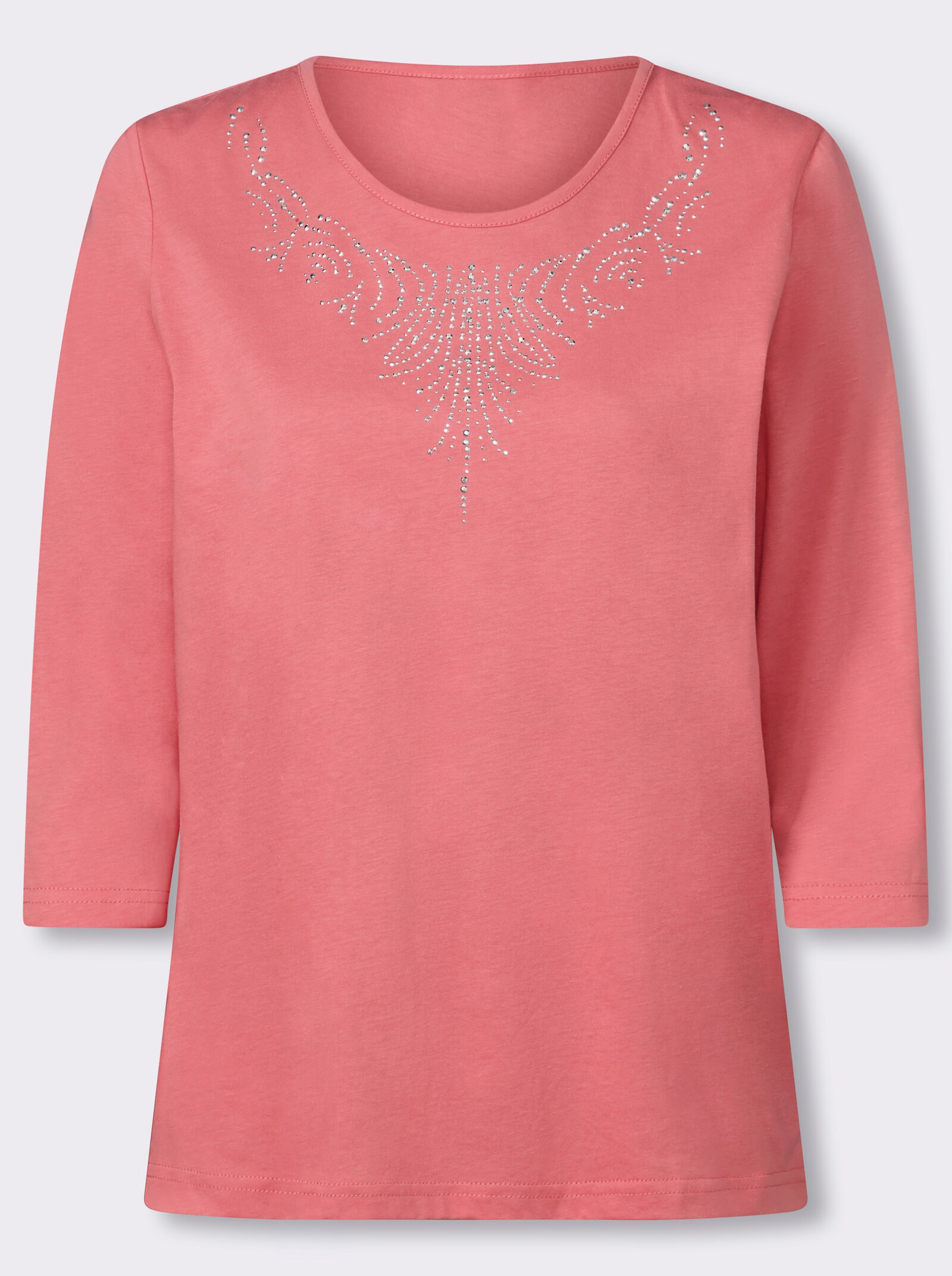 3/4-Arm-Shirt mit Glitzersteinchen - flamingo