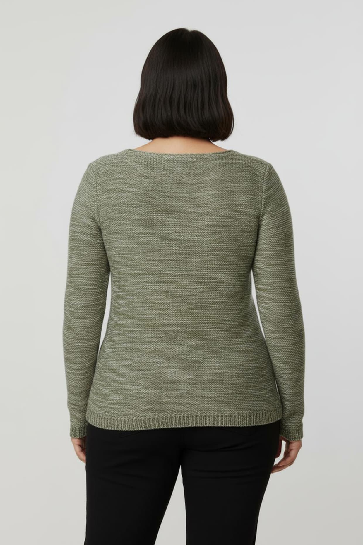 Rundhalspullover aus Melange-Strick - schilf-meliert