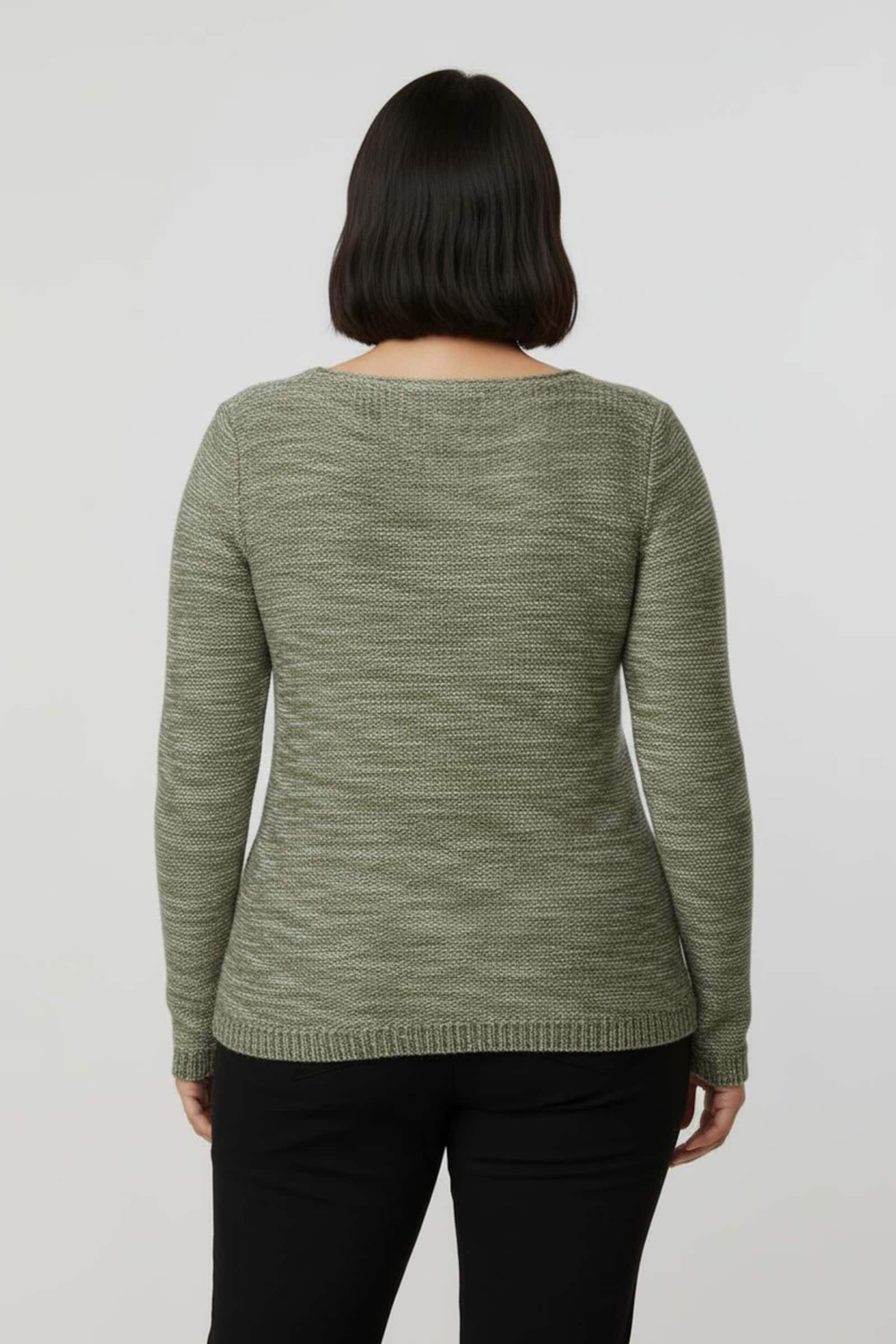 Rundhalspullover aus Melange-Strick - schilf-meliert