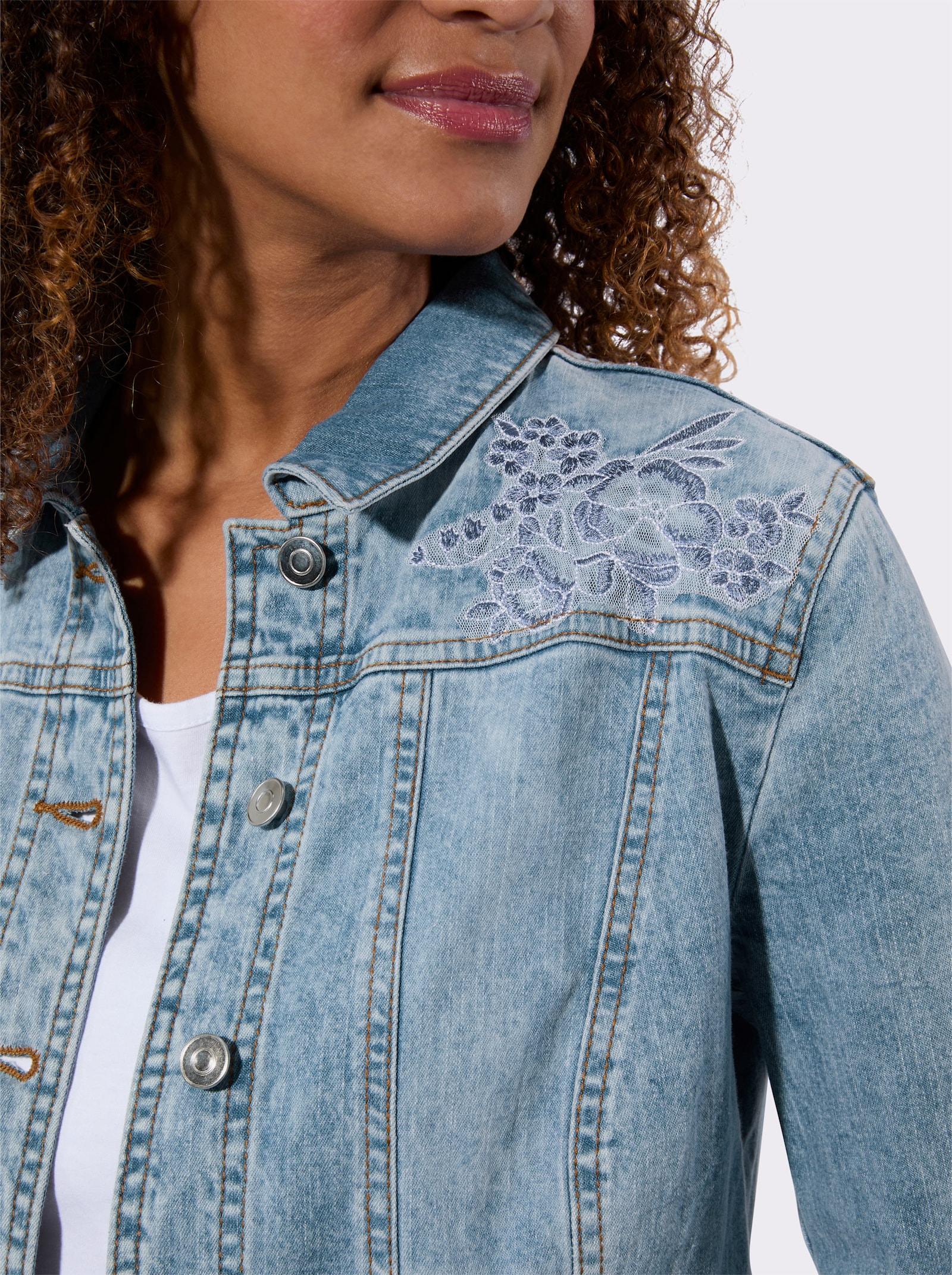 Jeansjack met platte kraag - blue-bleached