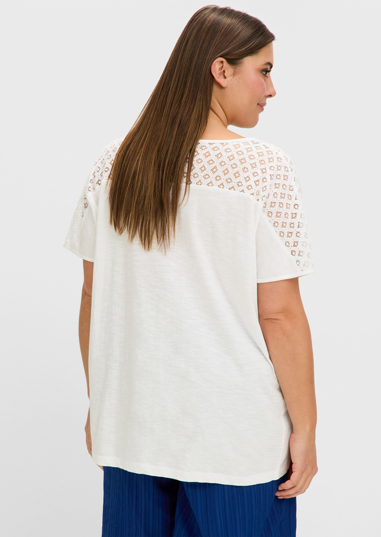 sheego Kurzarmshirt mit Spitze - ecru