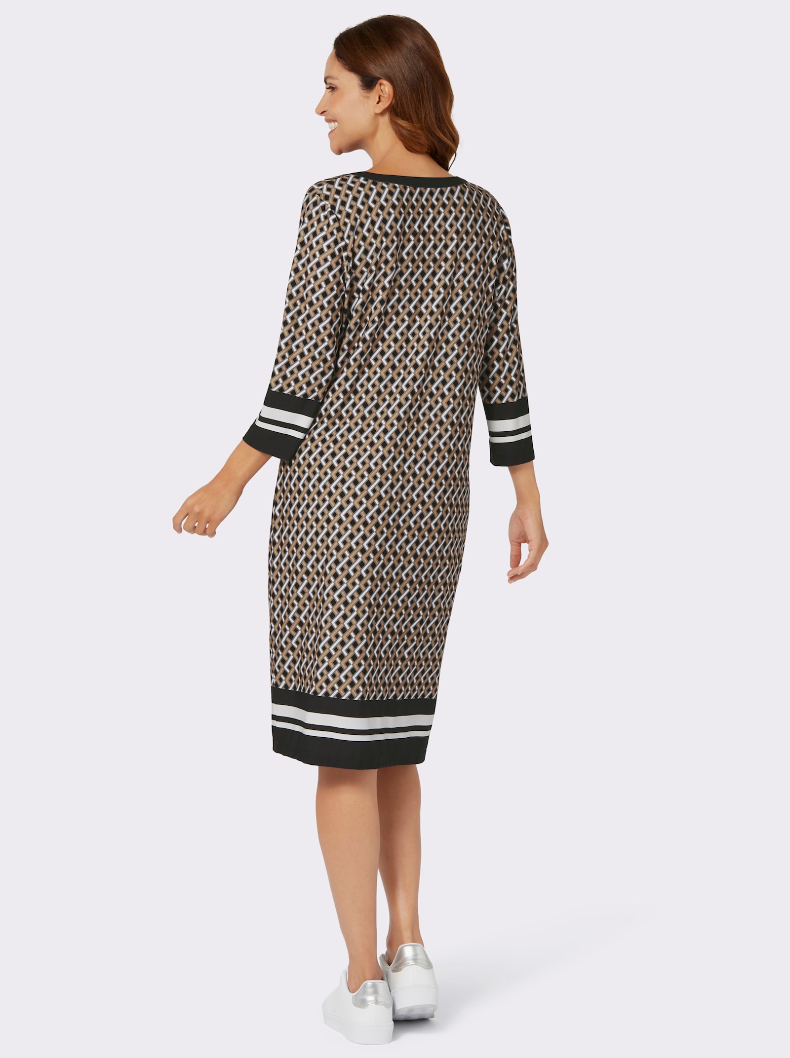 Jerseykleid mit 3/4-Ärmeln - camel-schwarz-bedruckt