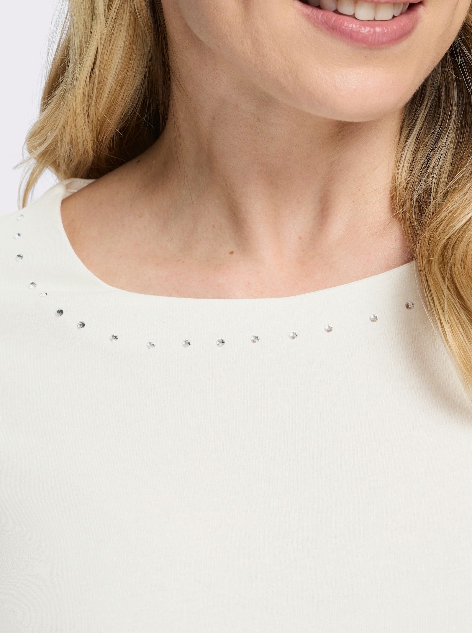 Langarmshirt mit Glitzersteinchen - ecru