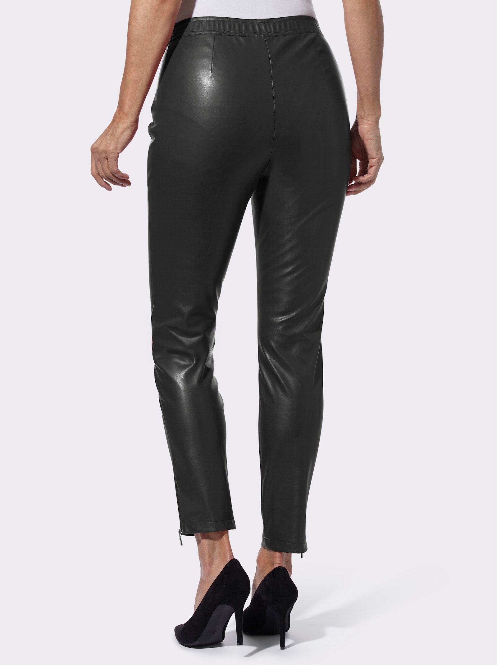 Lederimitathose mit Reissverschluss am Bein - schwarz