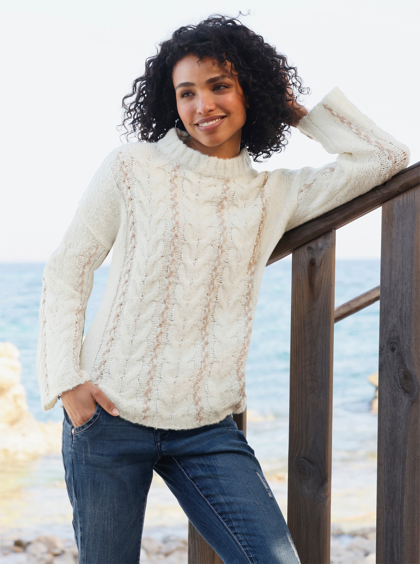 heine Strickpullover mit Zopfmuster - champagner