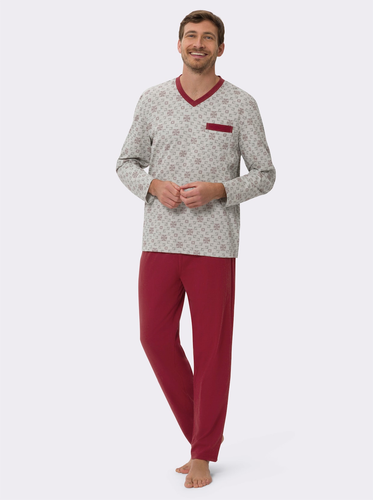 Pyžamo - Svetlosivo-tmavočervený vzor