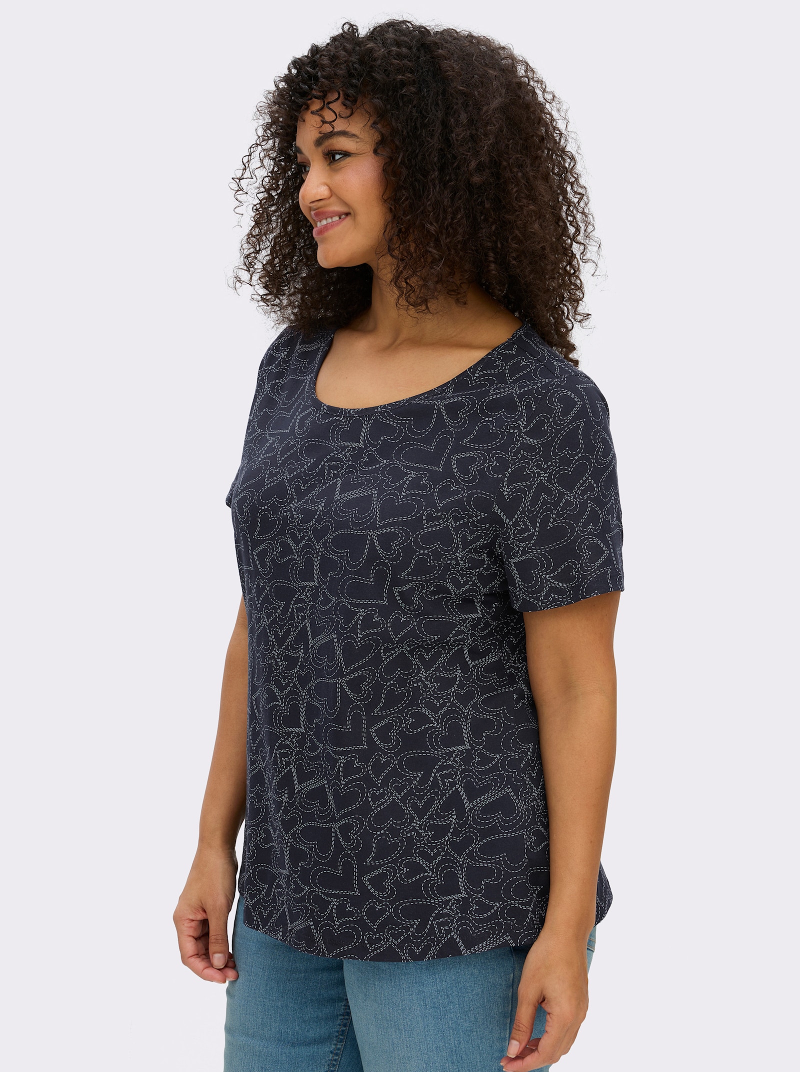 T-Shirt mit Herzchen-Dessin - marine-bedruckt