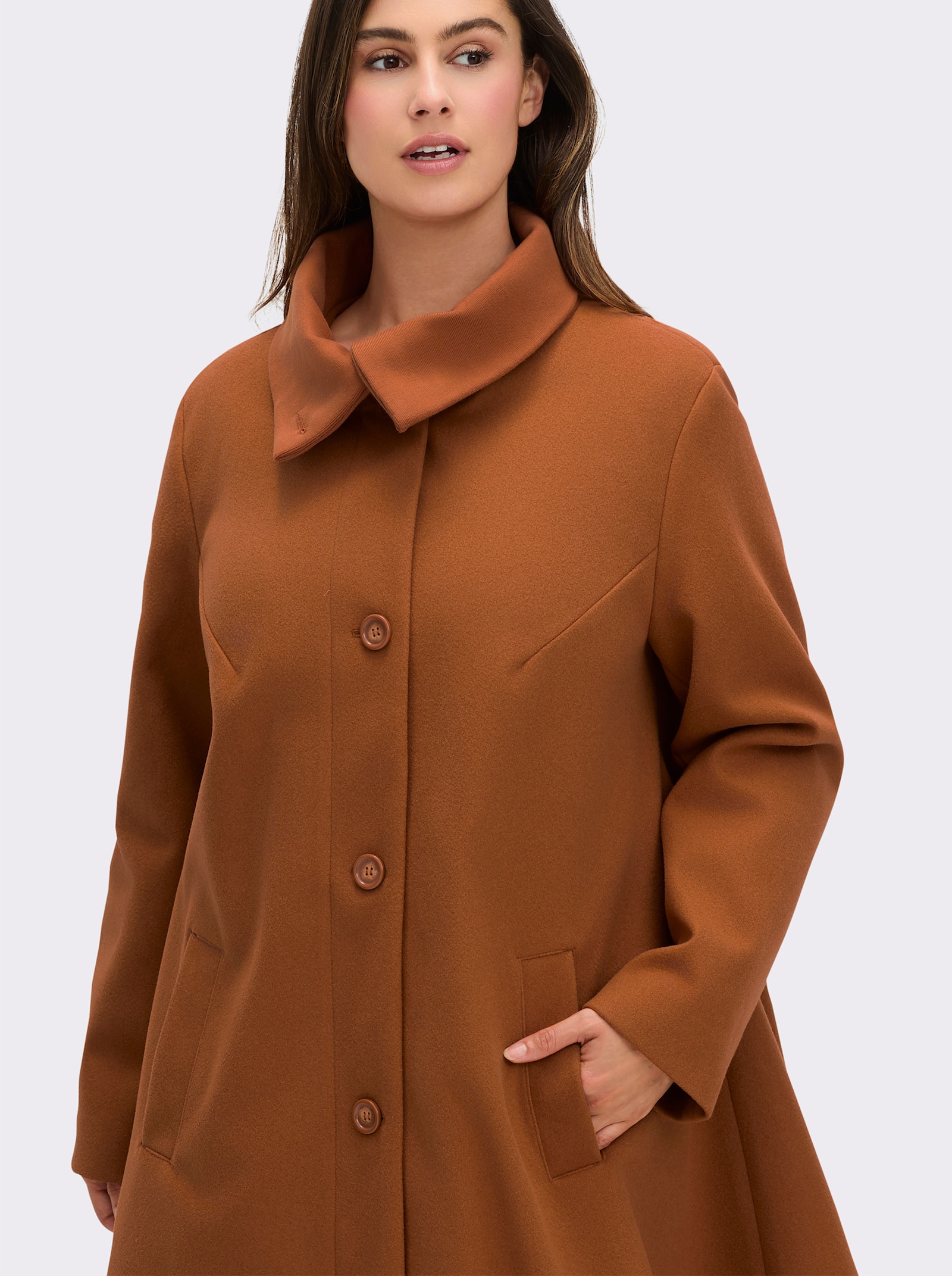 Kurzmantel in A-Linie - cognac