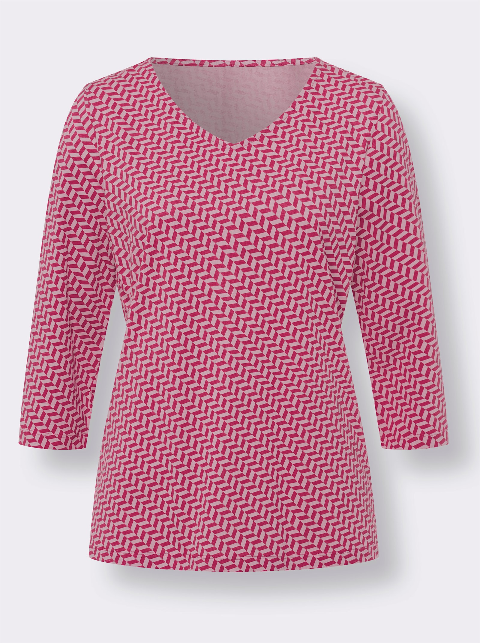 Topp med 3/4-ärm & minimalistiskt tryck - cerise-ljusrosa