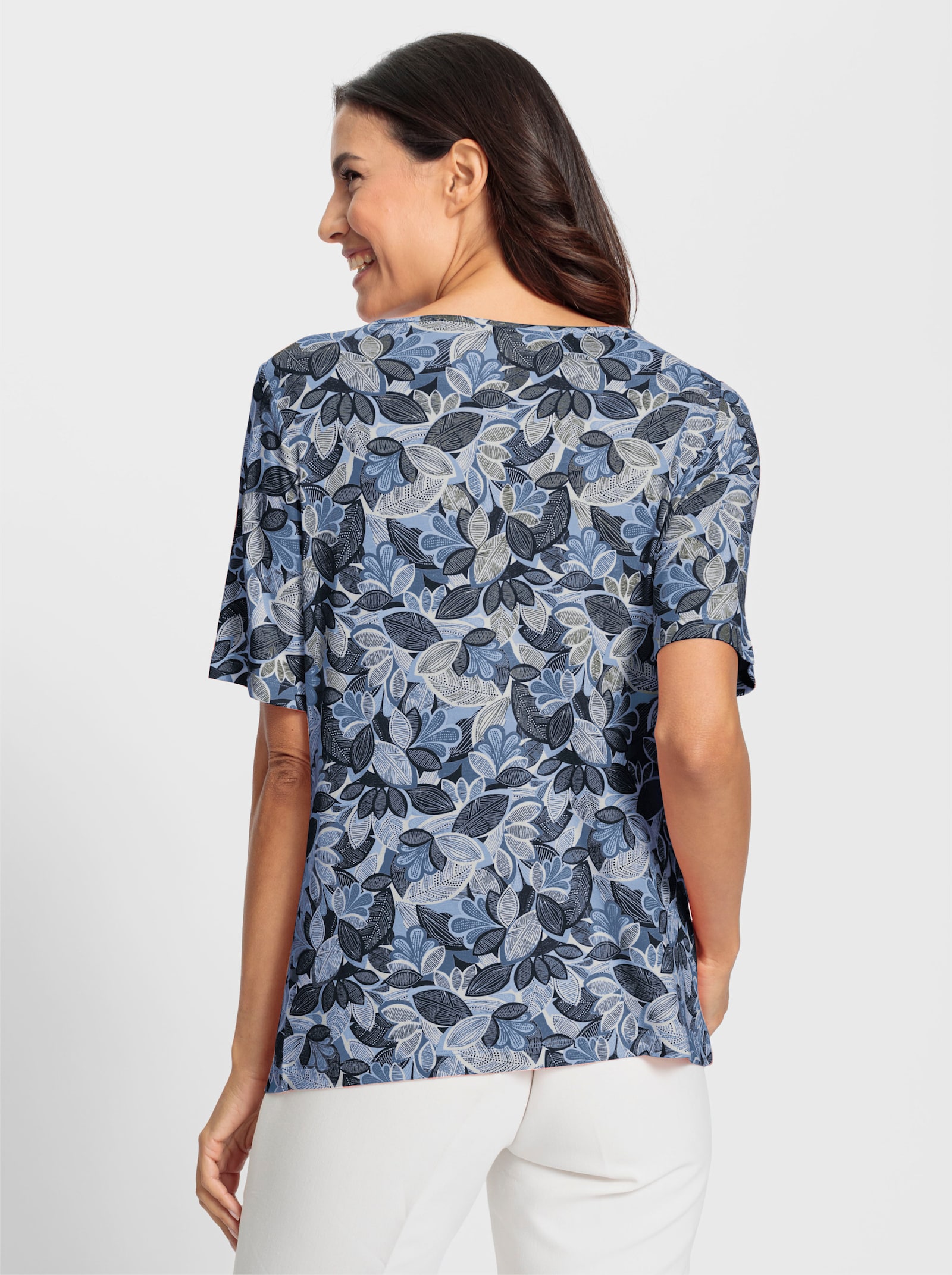 Print-Shirt mit paspeliertem U-Boot-Ausschnitt - hellblau-marine-bedruckt