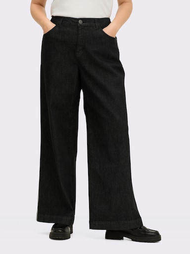 sheego Jeans mit weitem Bein und Galonstreifen - black denim