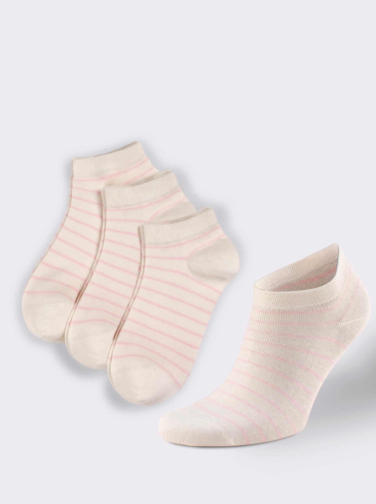 wäschepur Dámské nízké ponožky do tenisek - růžová-přírodní-proužek