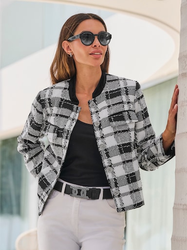heine Blazer in Bouclé-Struktur - schwarz-weiß-kariert