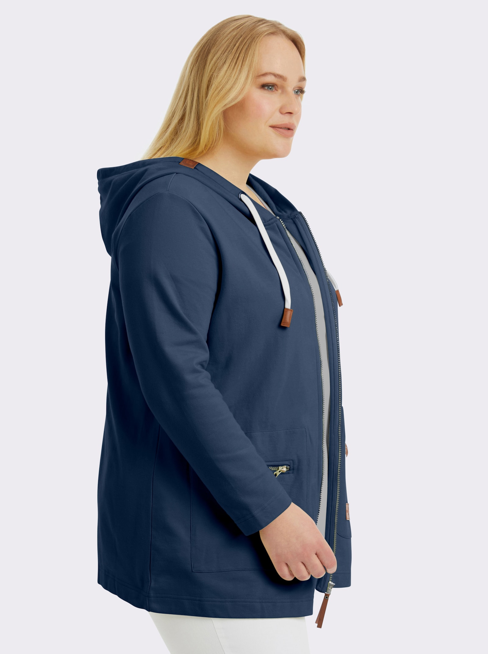 Sweatjacke in Longform - dunkelblau