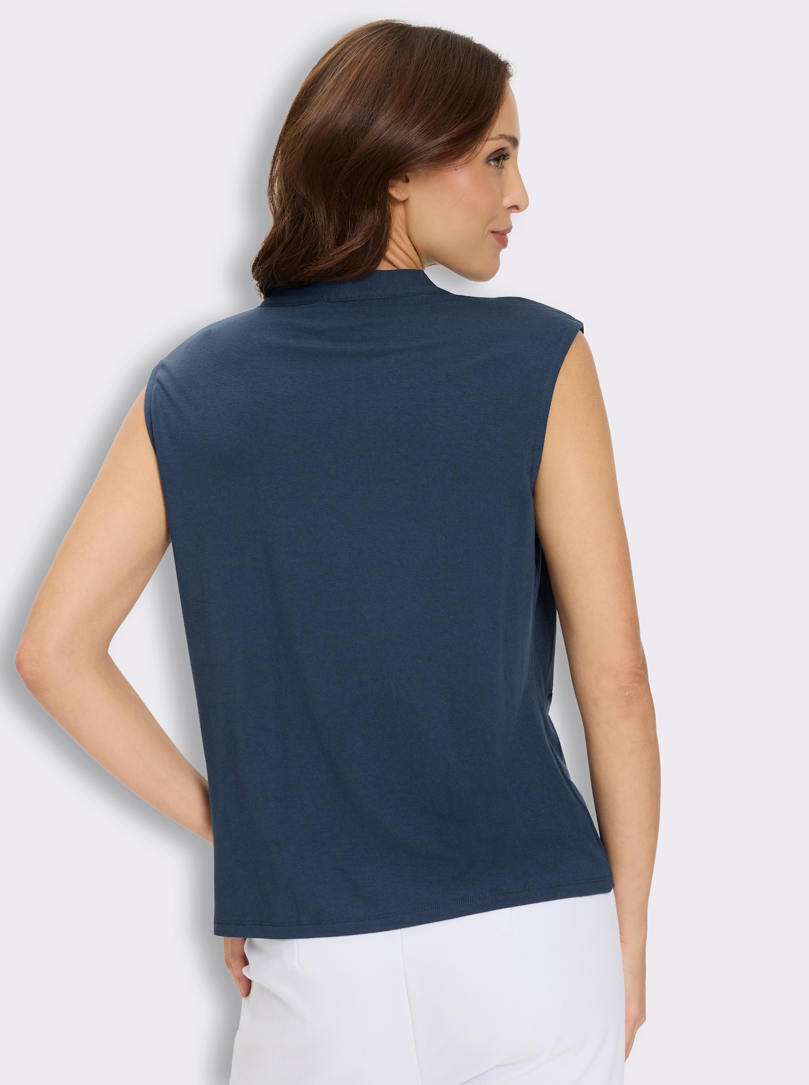 Shirttop mit Zierschnalle und Raffungen - dunkelblau