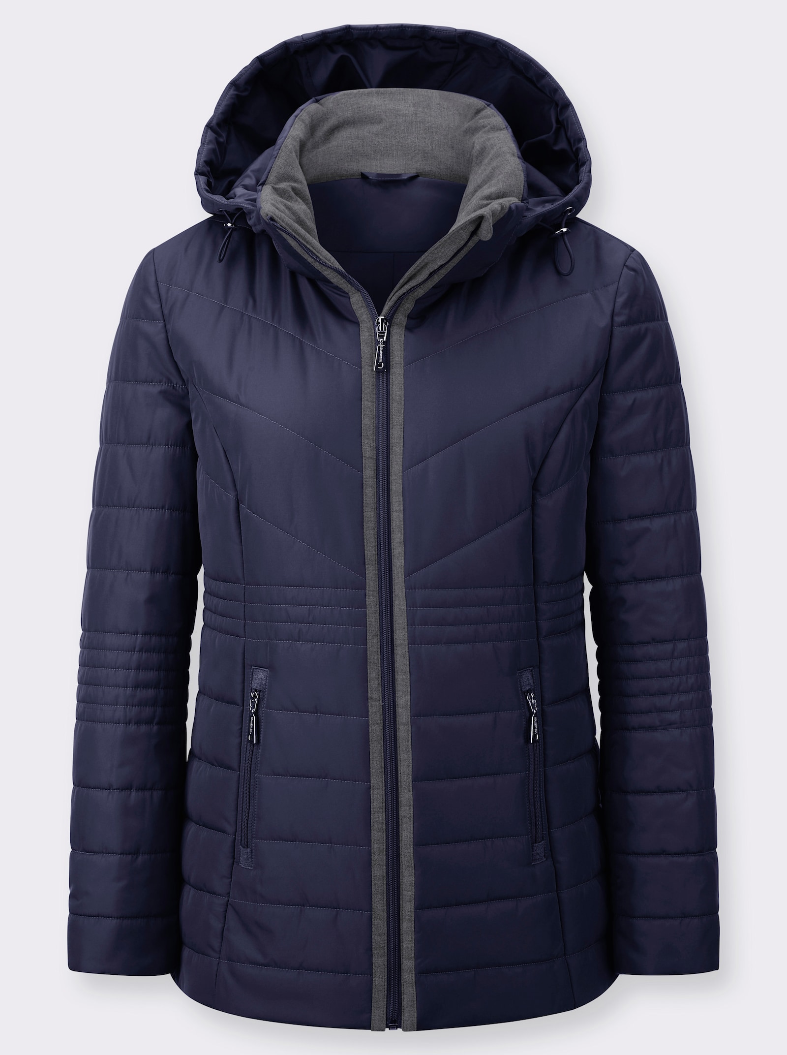 Gewatteerde jas met flanellen details - marine