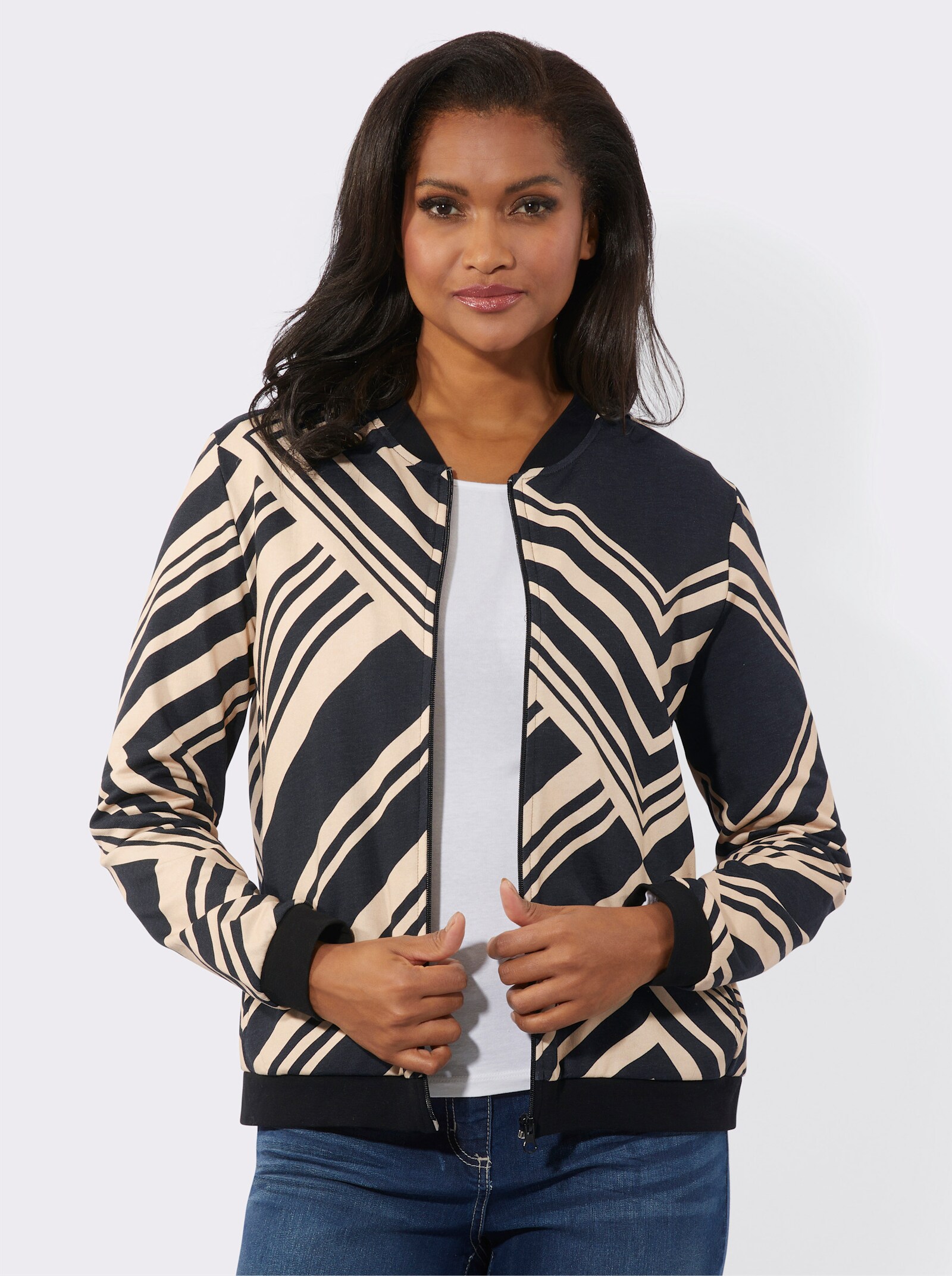 Sweatjacke mit grafischem Druck - schwarz-sand-bedruckt