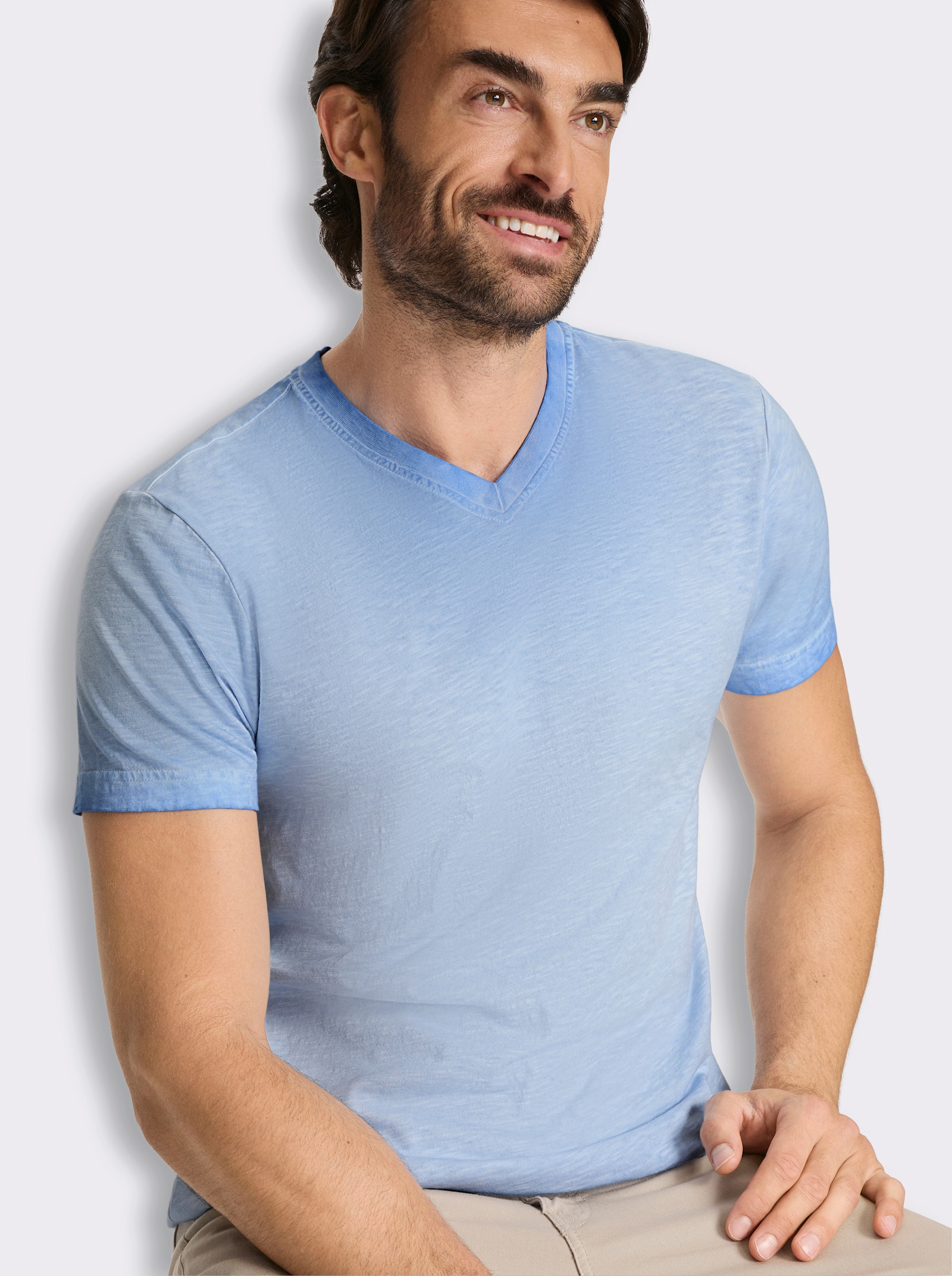 Kurzarmshirt aus reiner Baumwolle - himmelblau
