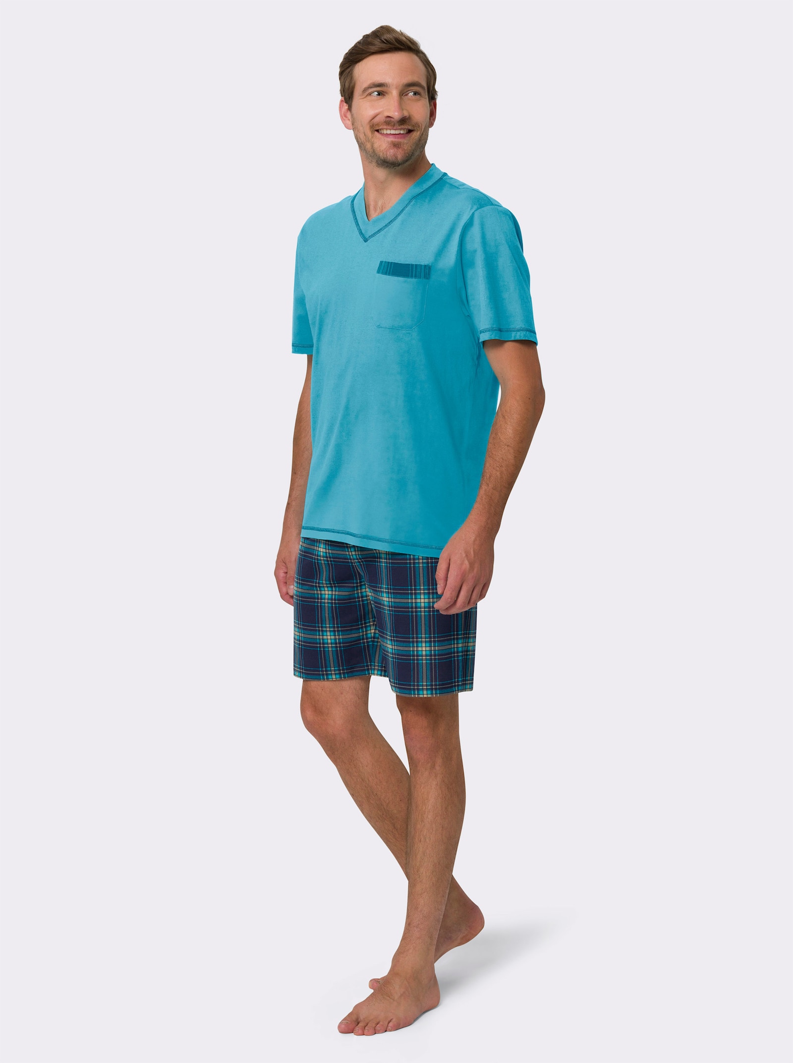 Shorty mit Karo-Hose - türkis-marine