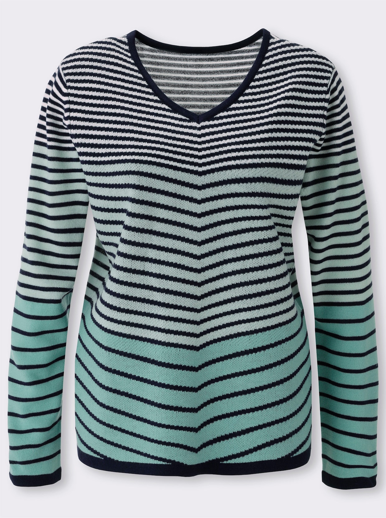 Langarm-Pullover mit Ringel-Muster, Jacquard - salbei-marine-geringelt