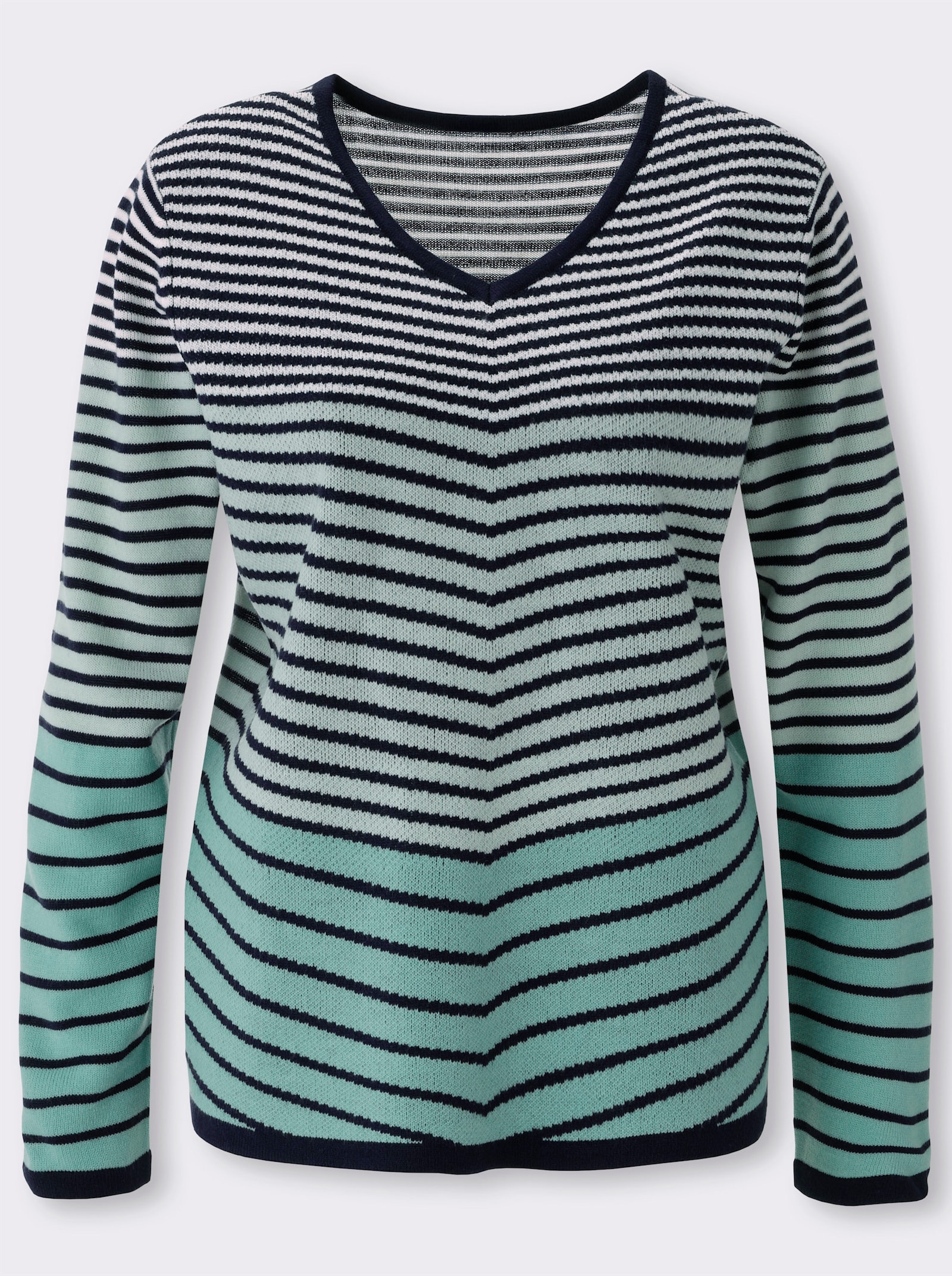 Langarm-Pullover mit Ringel-Muster, Jacquard - salbei-marine-geringelt