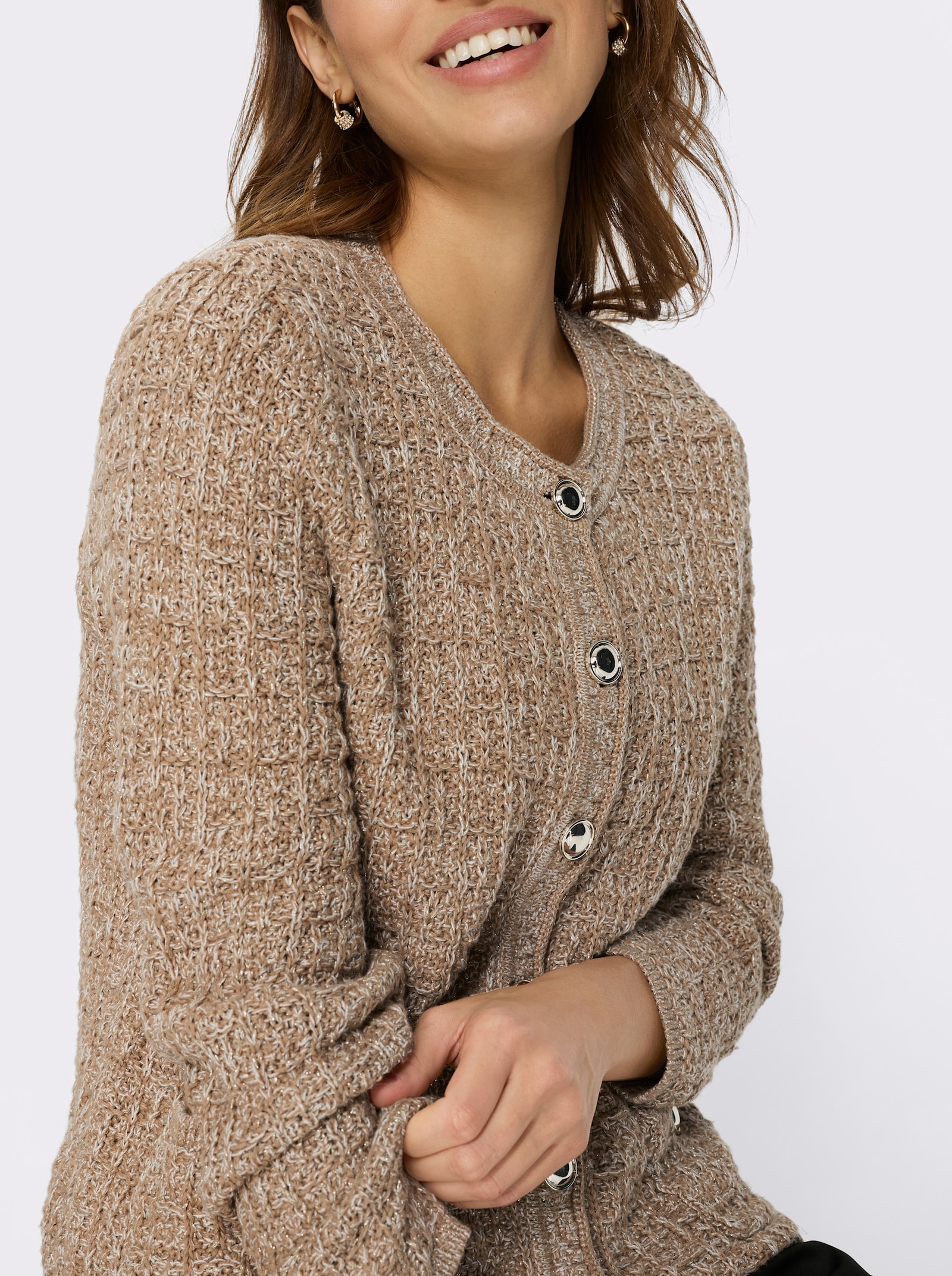 Veste en tricot en fil brillant - chamois-écru chiné