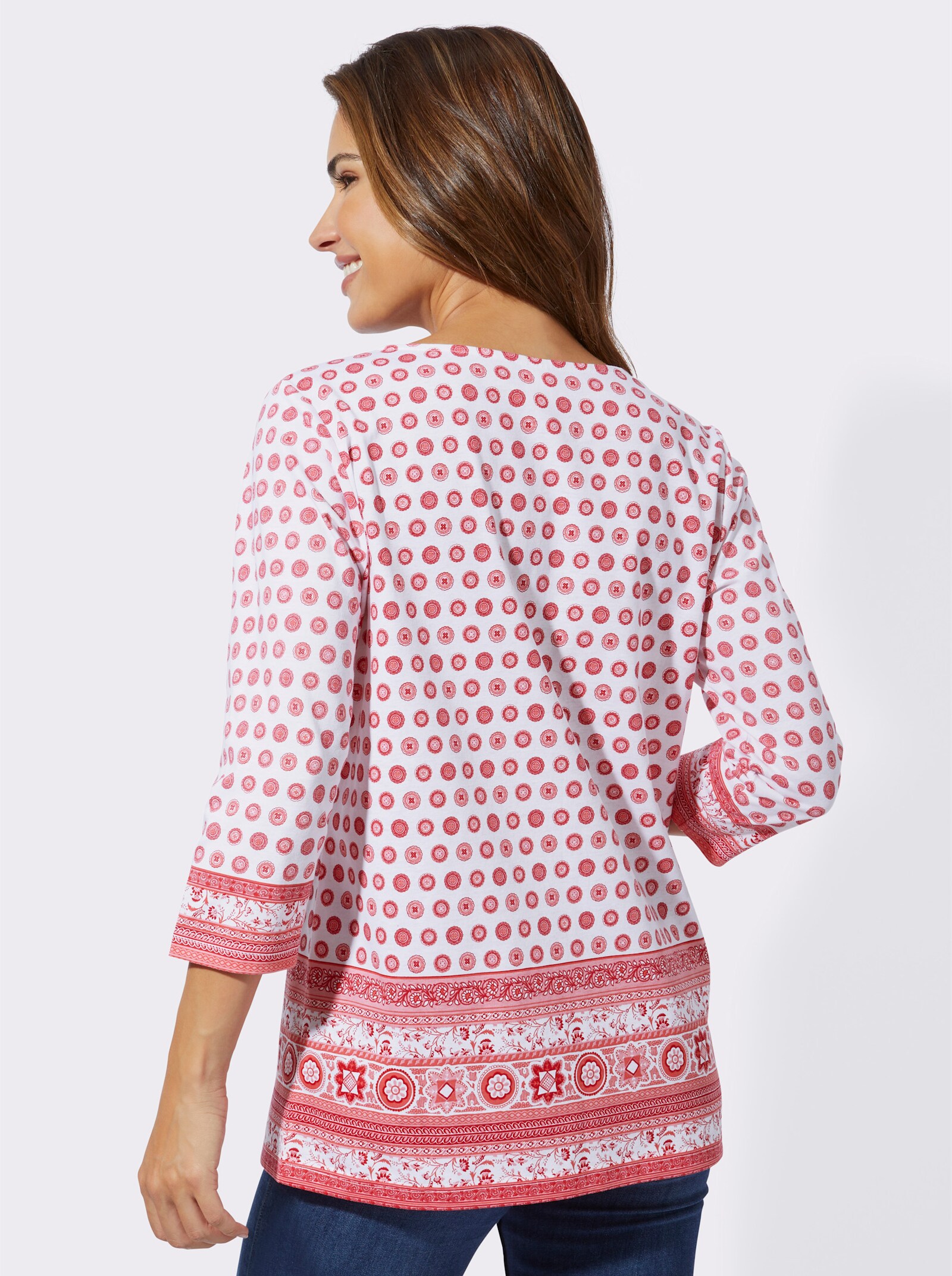 Tunikashirt im platzierten Bordürendruck - weiß-hummer-bedruckt