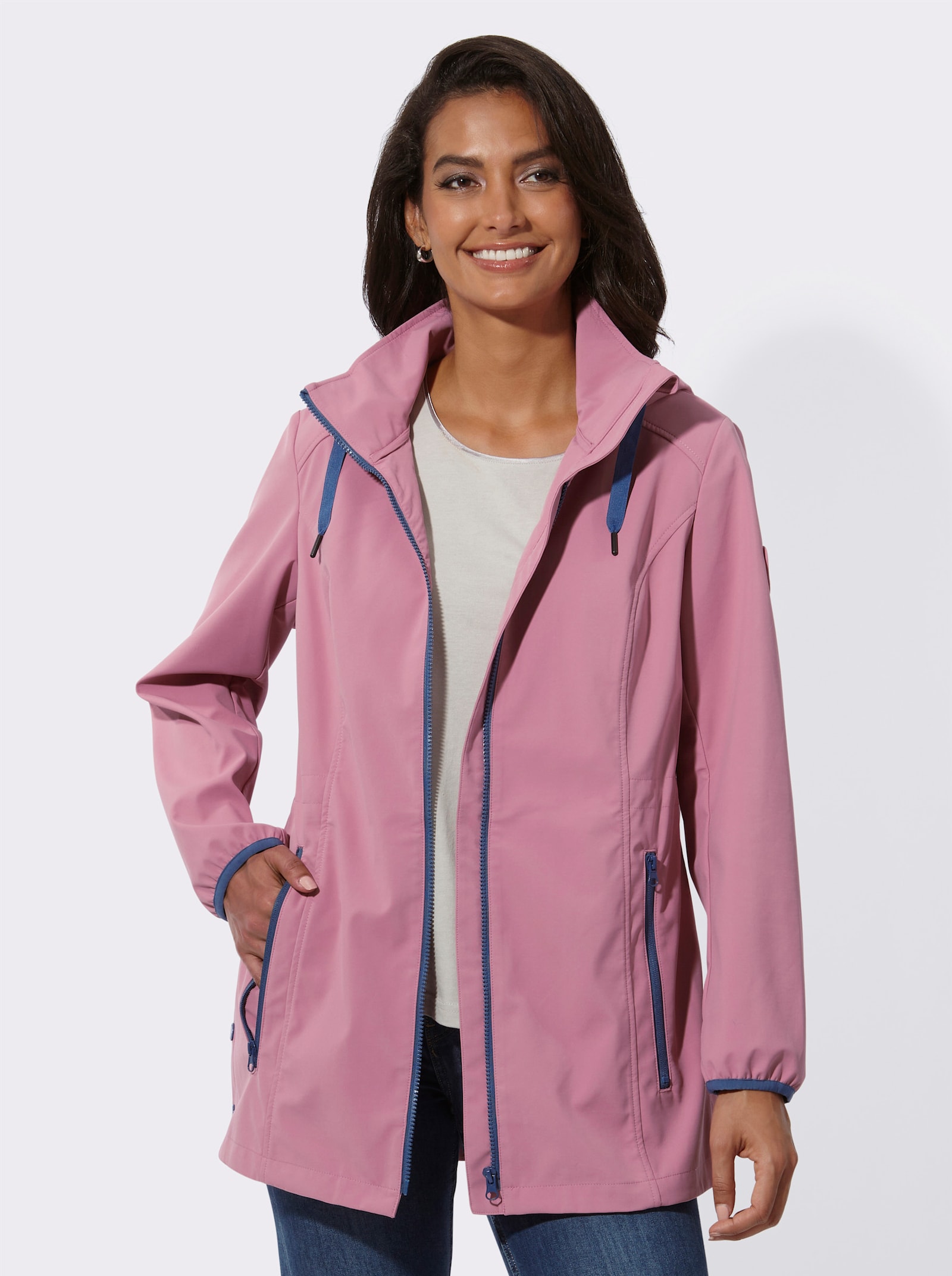 Softshelljacke mit abnehmbarer Kapuze - altrosa