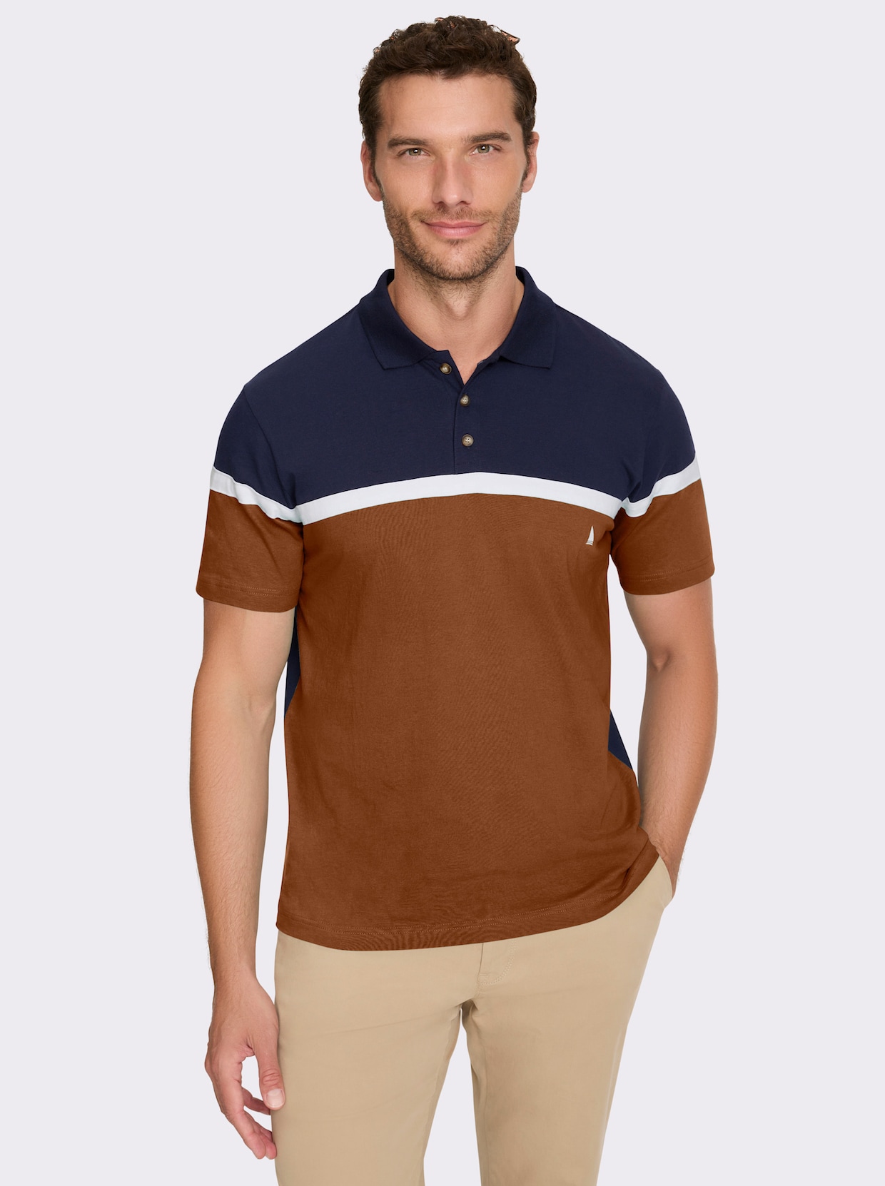 Catamaran Langarm-Poloshirt - marine-cognac