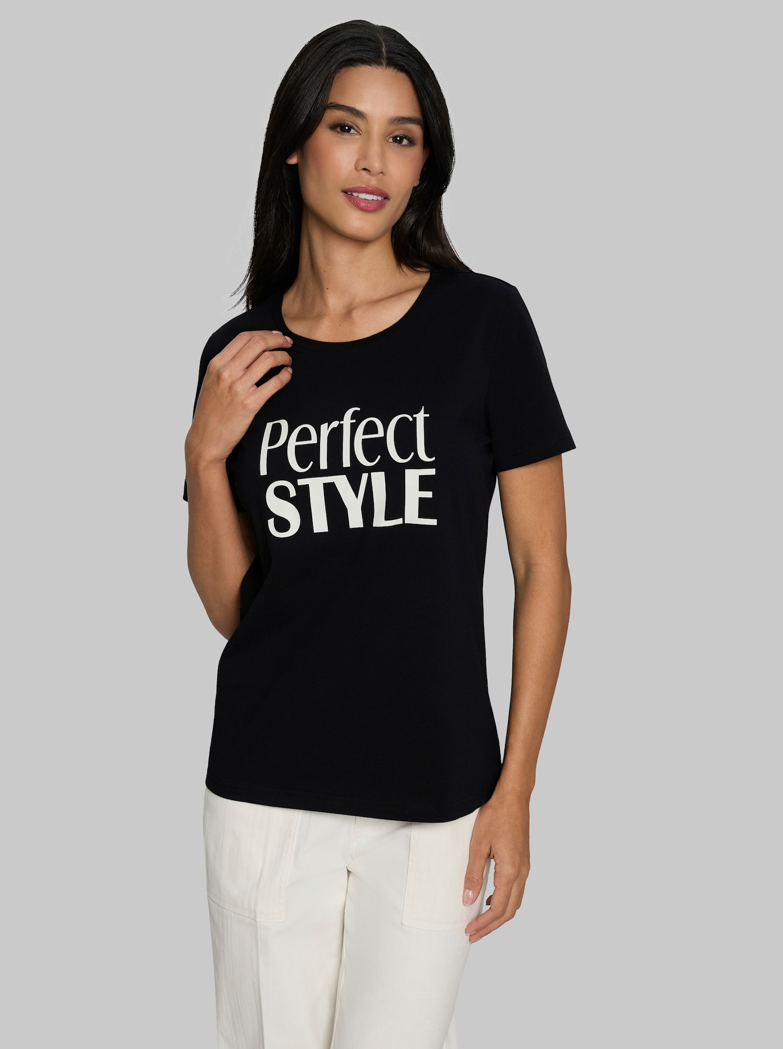 heine Kurzarmshirt mit Schriftzug - schwarz