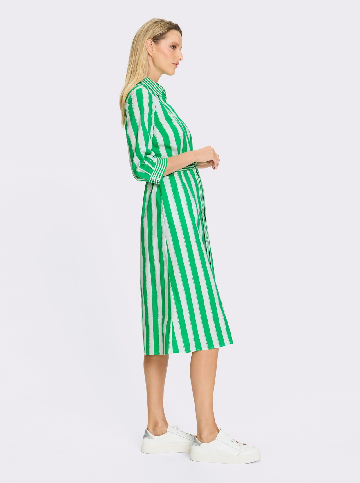 heine Hemdblusenkleid - grasgrün-ecru-gestreift