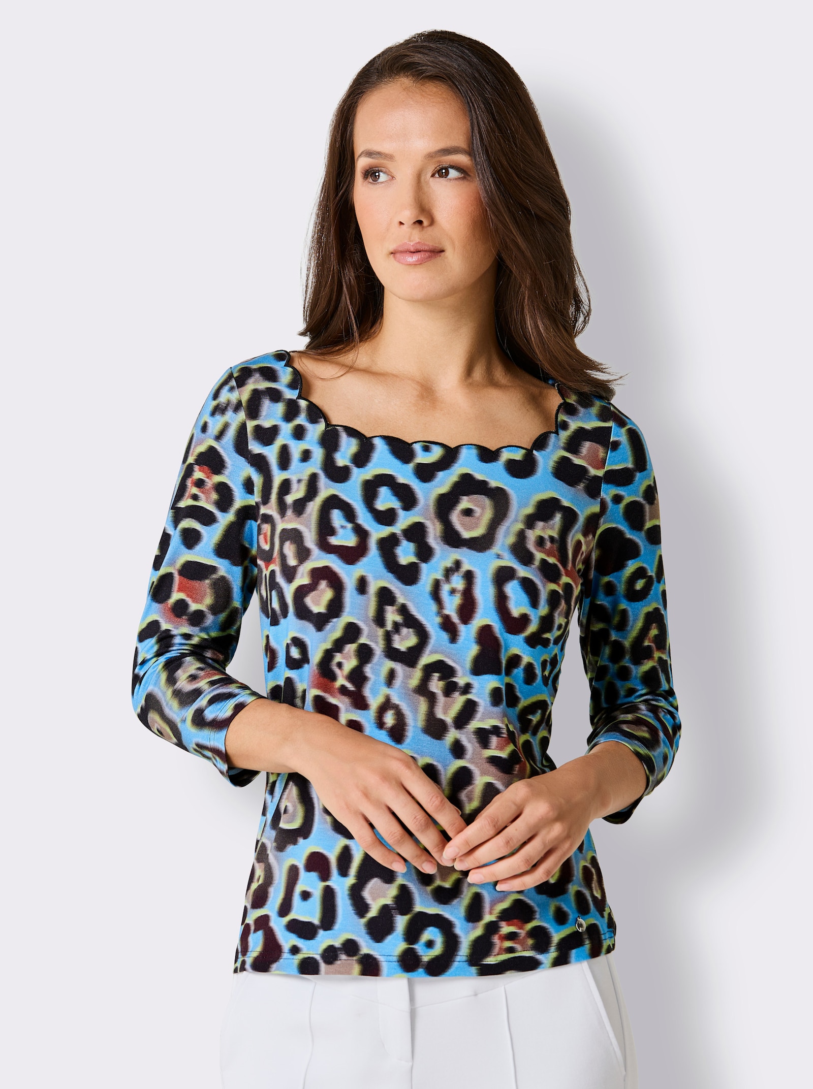 CREATION L PREMIUM T-shirt à manches 3/4 à l'imprimé numérique exclusif - noir-vert d'eau imprimé