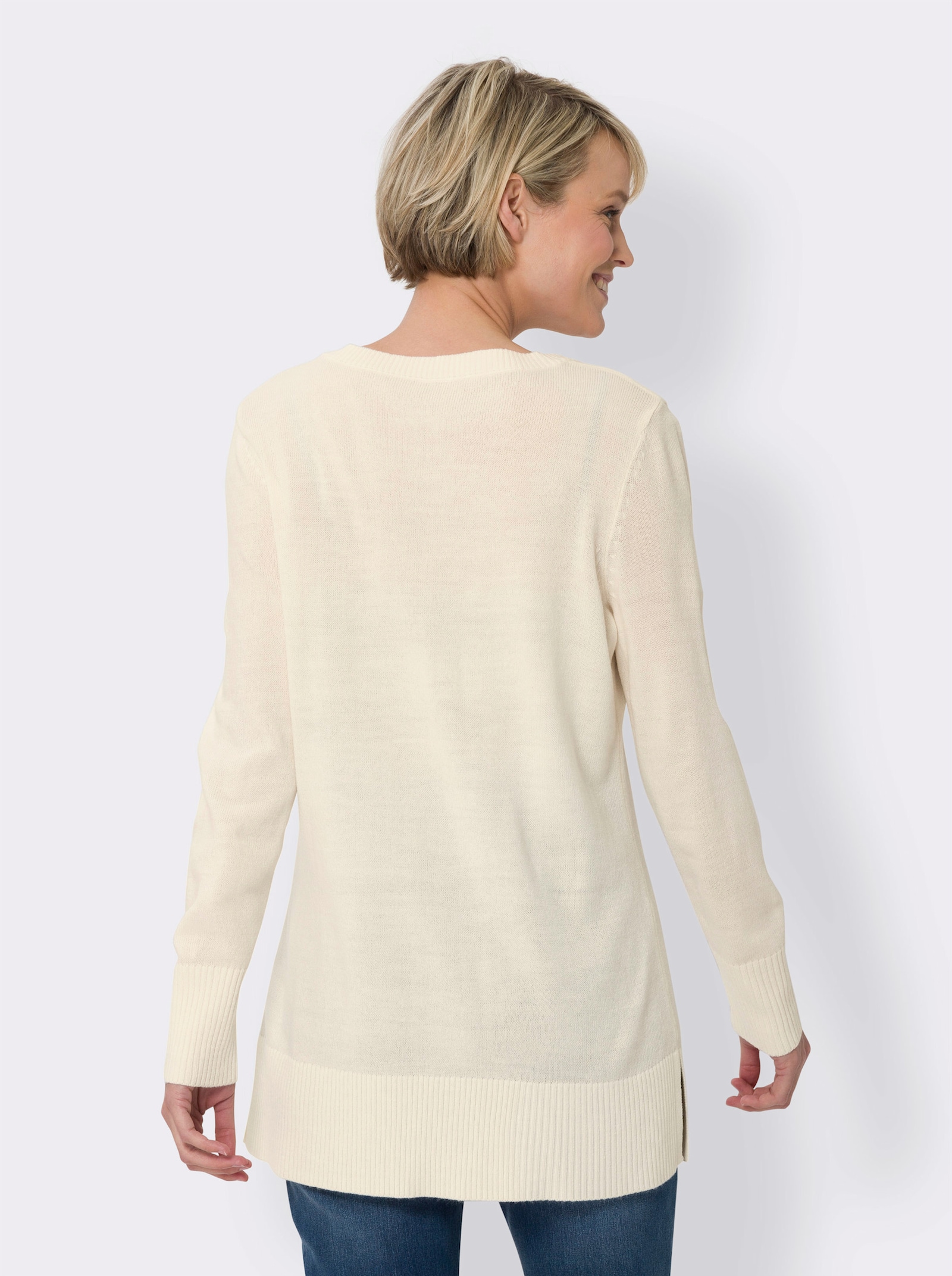 Lange pullover met lange zijsplitten - champagne