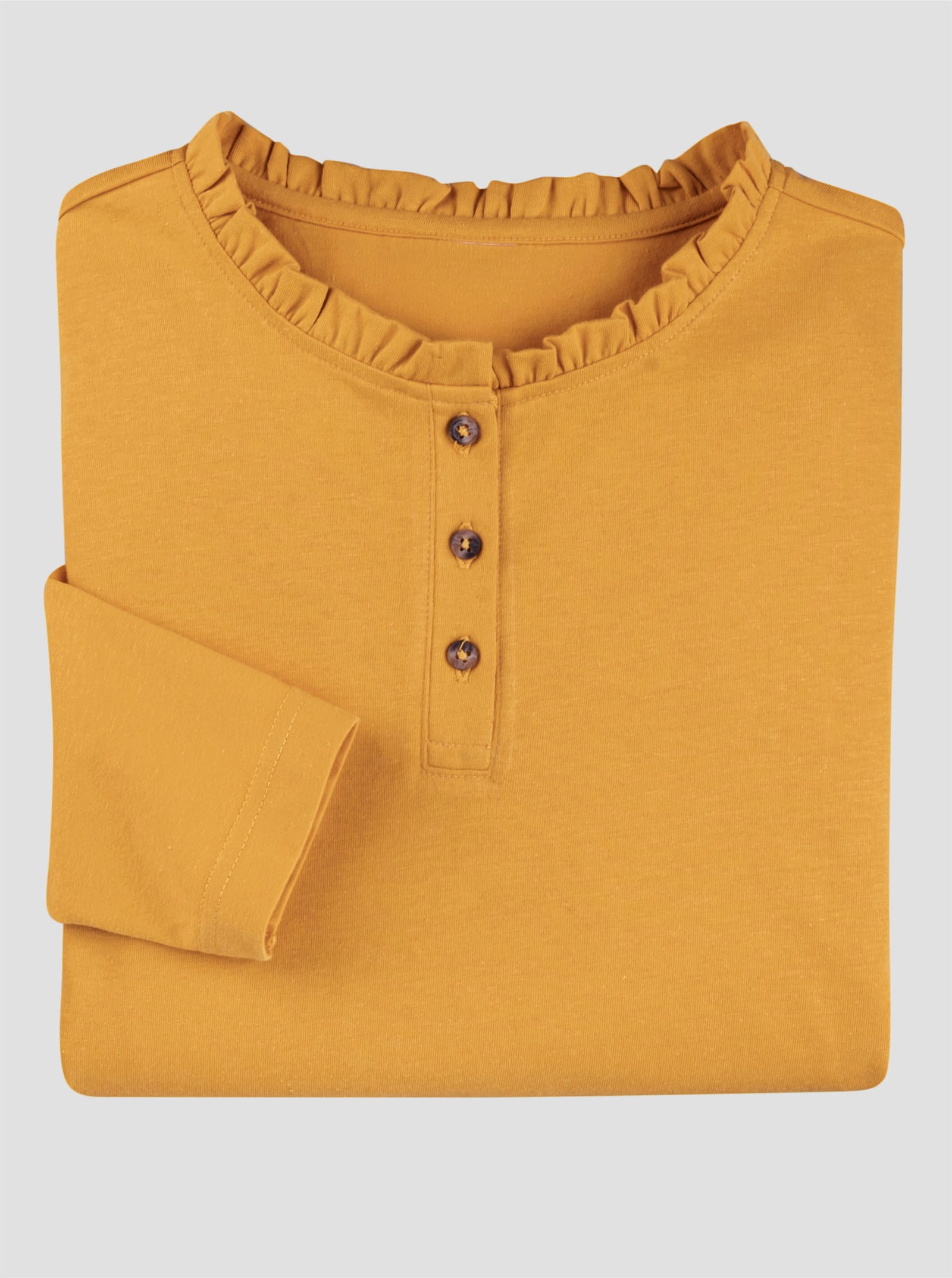 Langarmshirt mit gerüschtem Stehkragen - ocker
