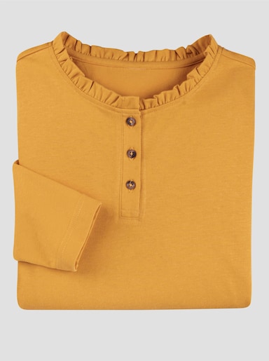 Langarmshirt mit gerüschtem Stehkragen - ocker