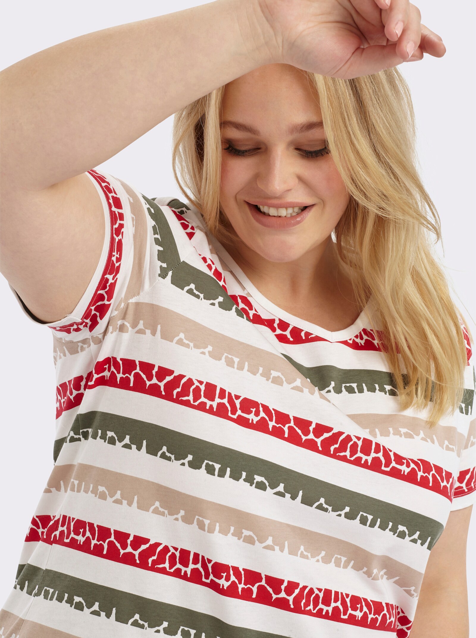 Print-Shirt mit Ringel-Muster - khaki-rot-gestreift