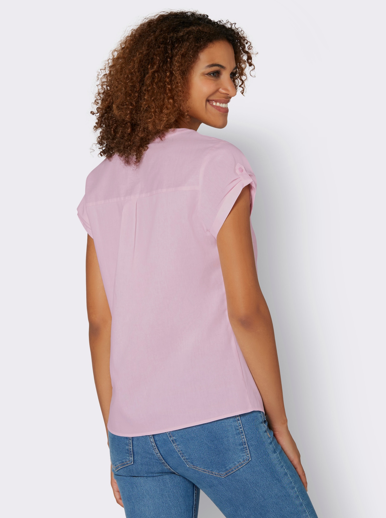 Kurzarmbluse mit Rückenfalte - hellrosé