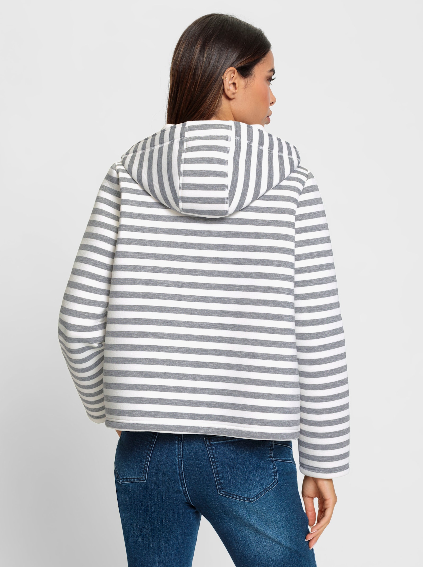 heine Sweatjack in neopreenlook - steengrijs/ecru gestreept