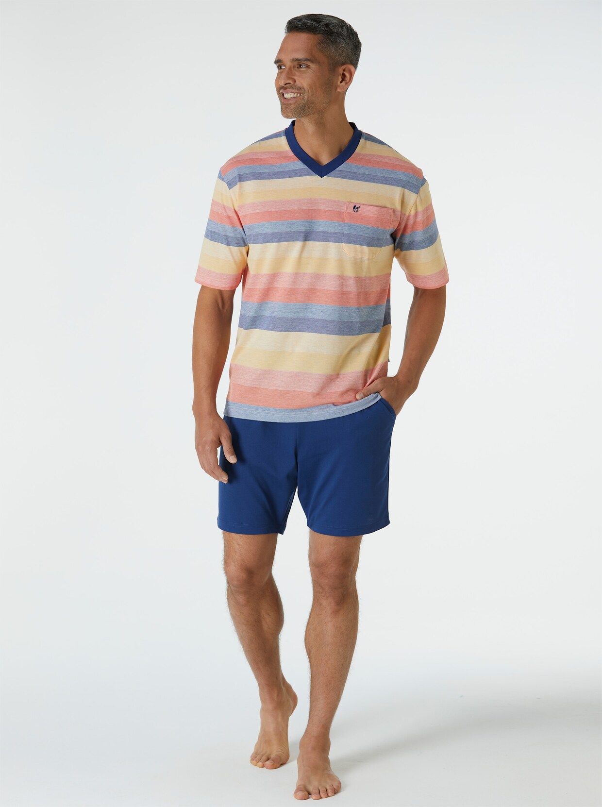 Hajo Shorty - orange-marine-geringelt