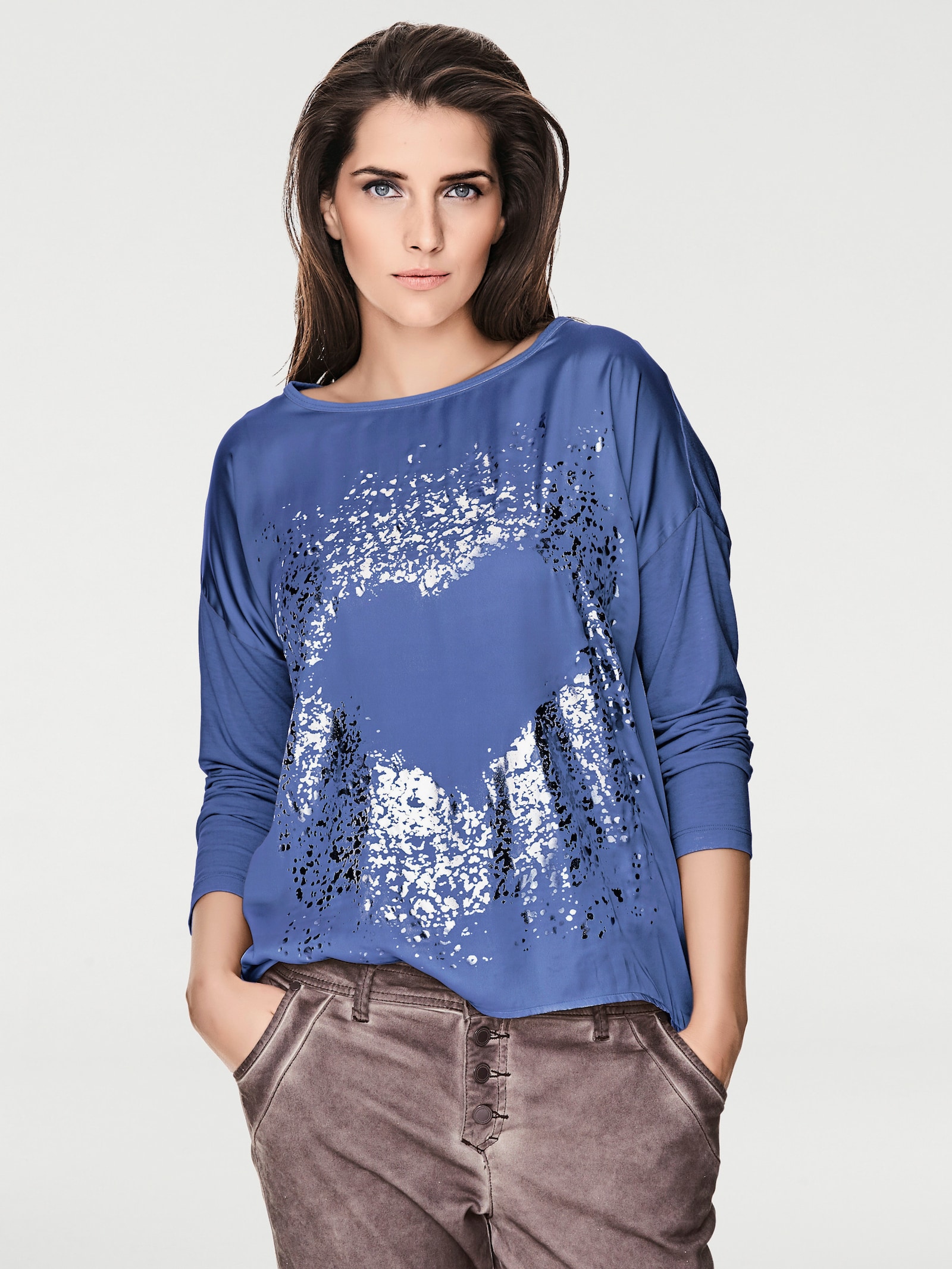 heine Langarmshirt mit Metallic-Print - jeansblau