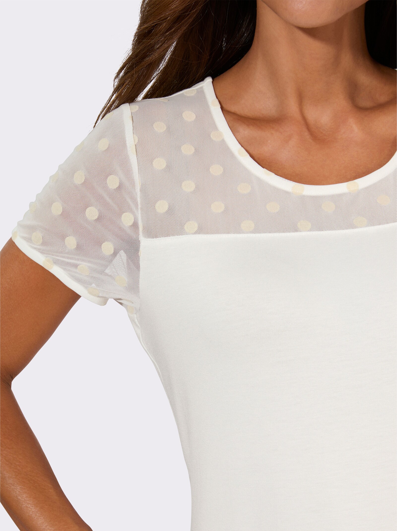 Kurzarmshirt mit Flockprint - ecru