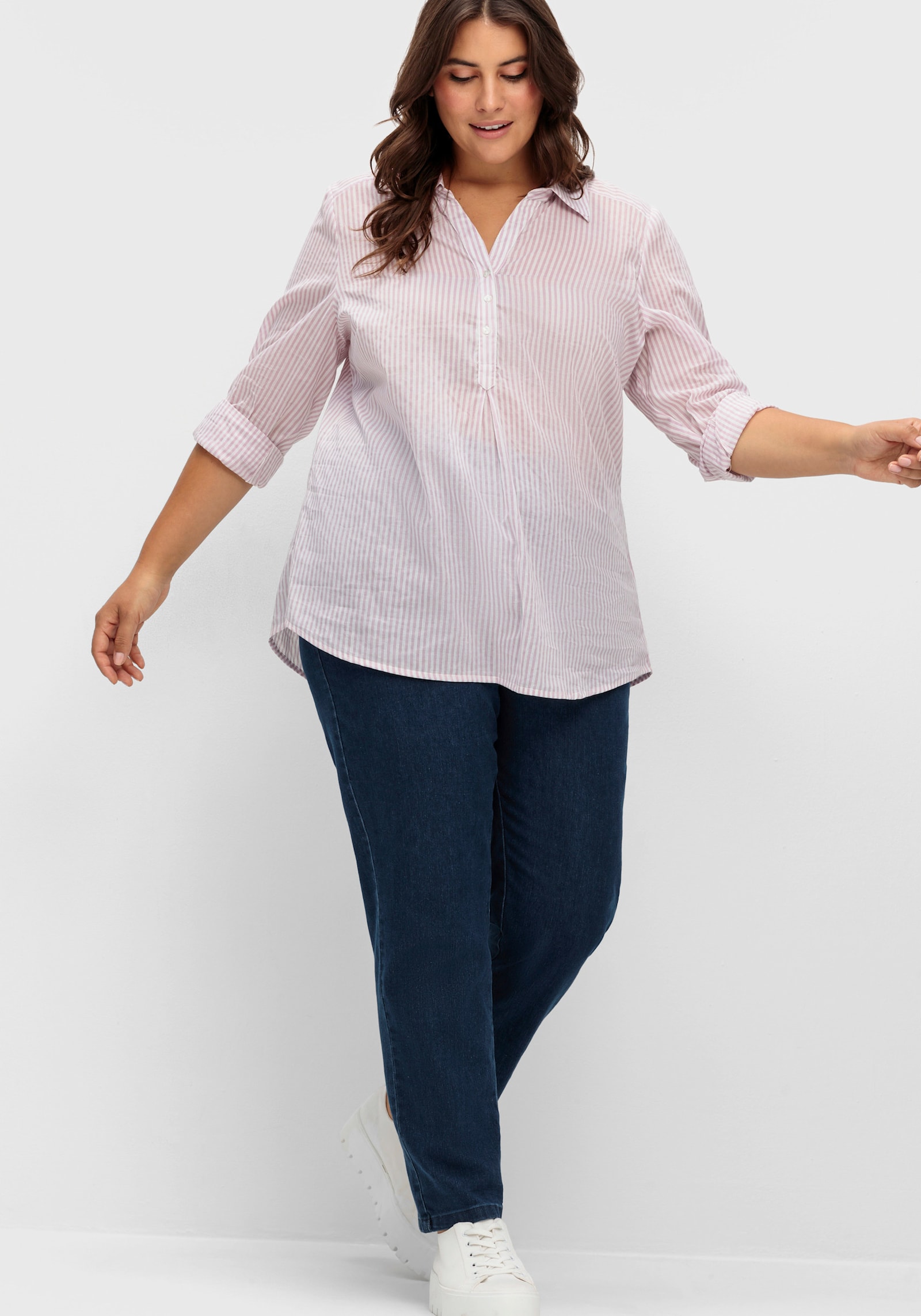 Schlupfjeans mit imitierter Reißverschluss-Blende - blue-stone-washed