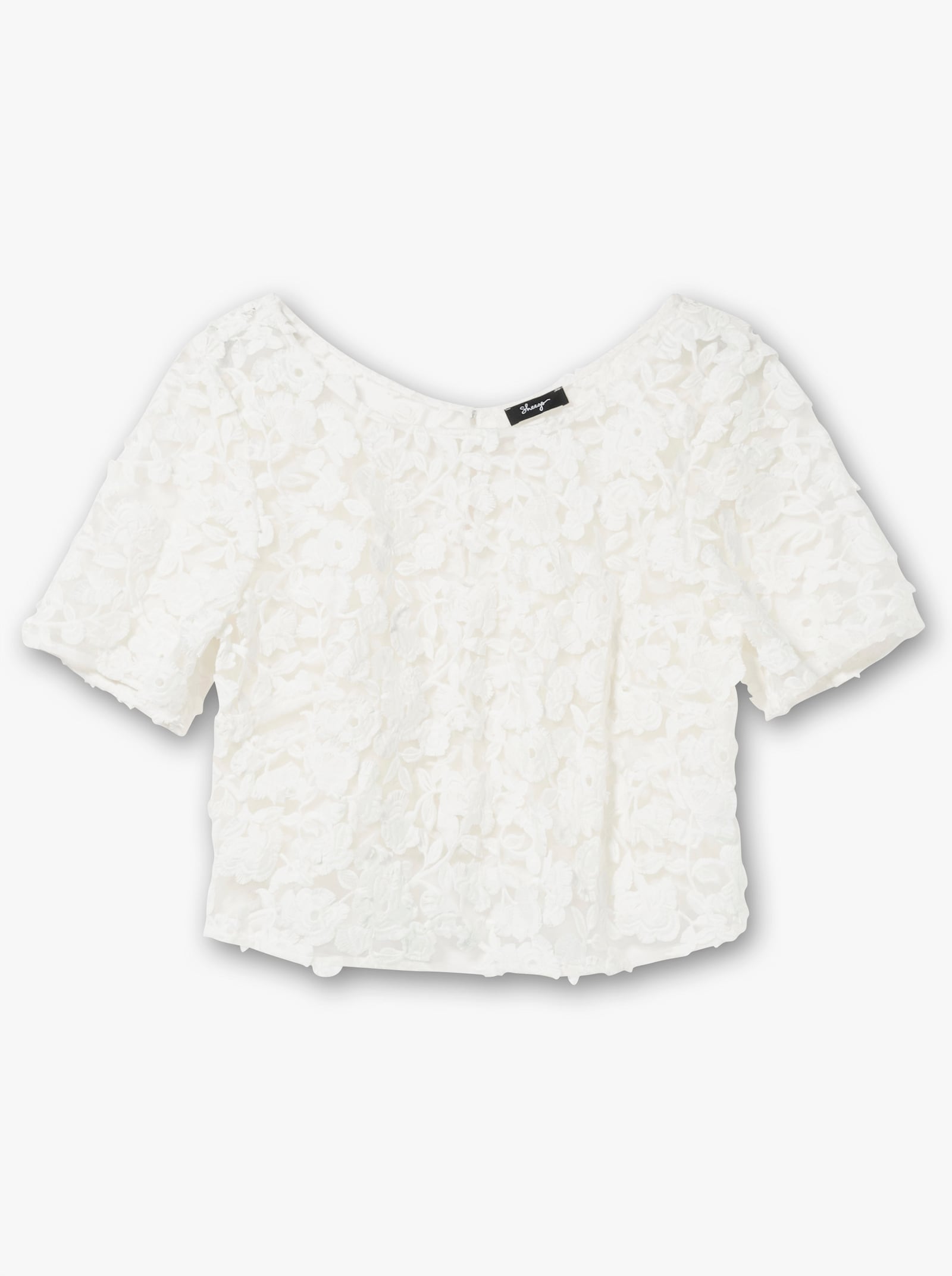 sheego Tunikashirt aus floraler Spitze, hinten offen - offwhite