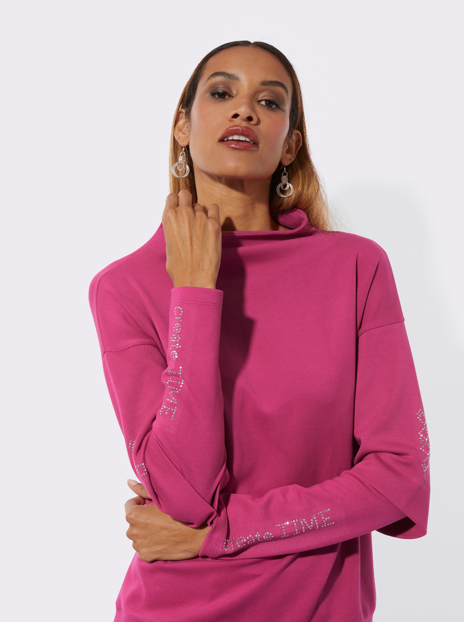 Sweatshirt im softweichen Material-Mix - fuchsia