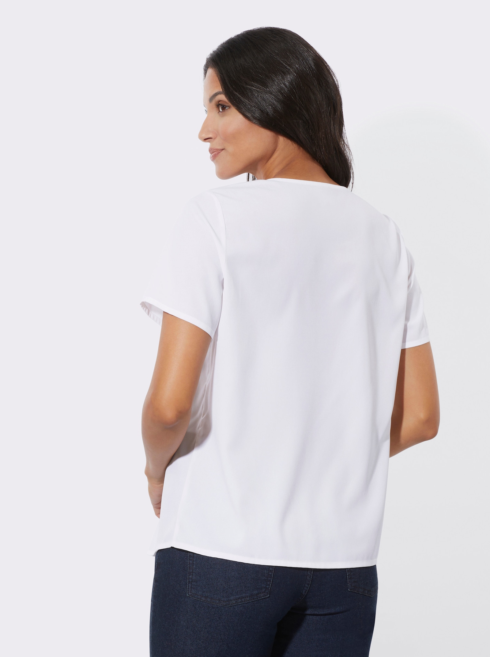 Kurzarm-Bluse mit Blütendruck - weiß-rot