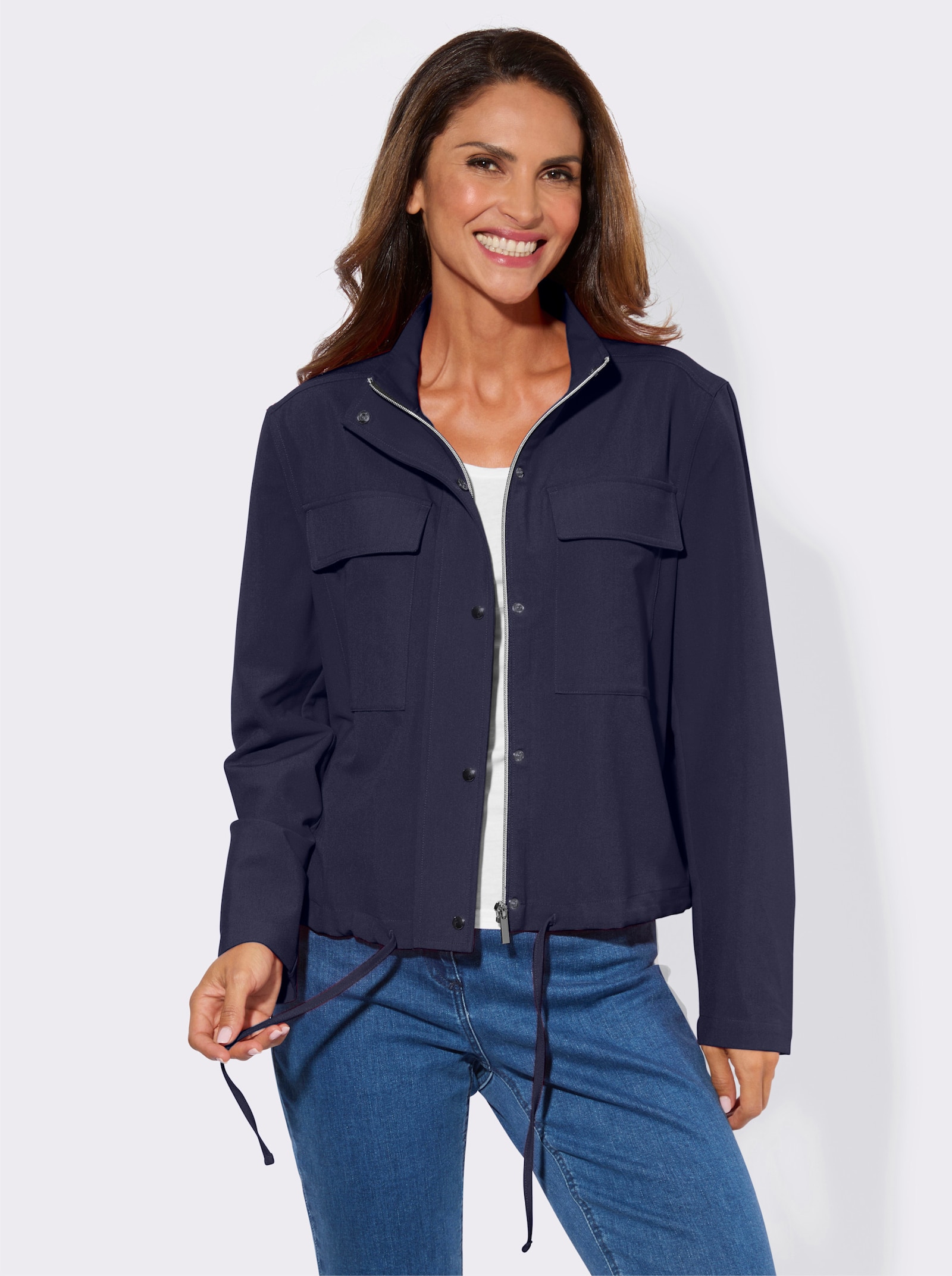 Blouson-Blazer mit verdecktem Reißverschluss - marine