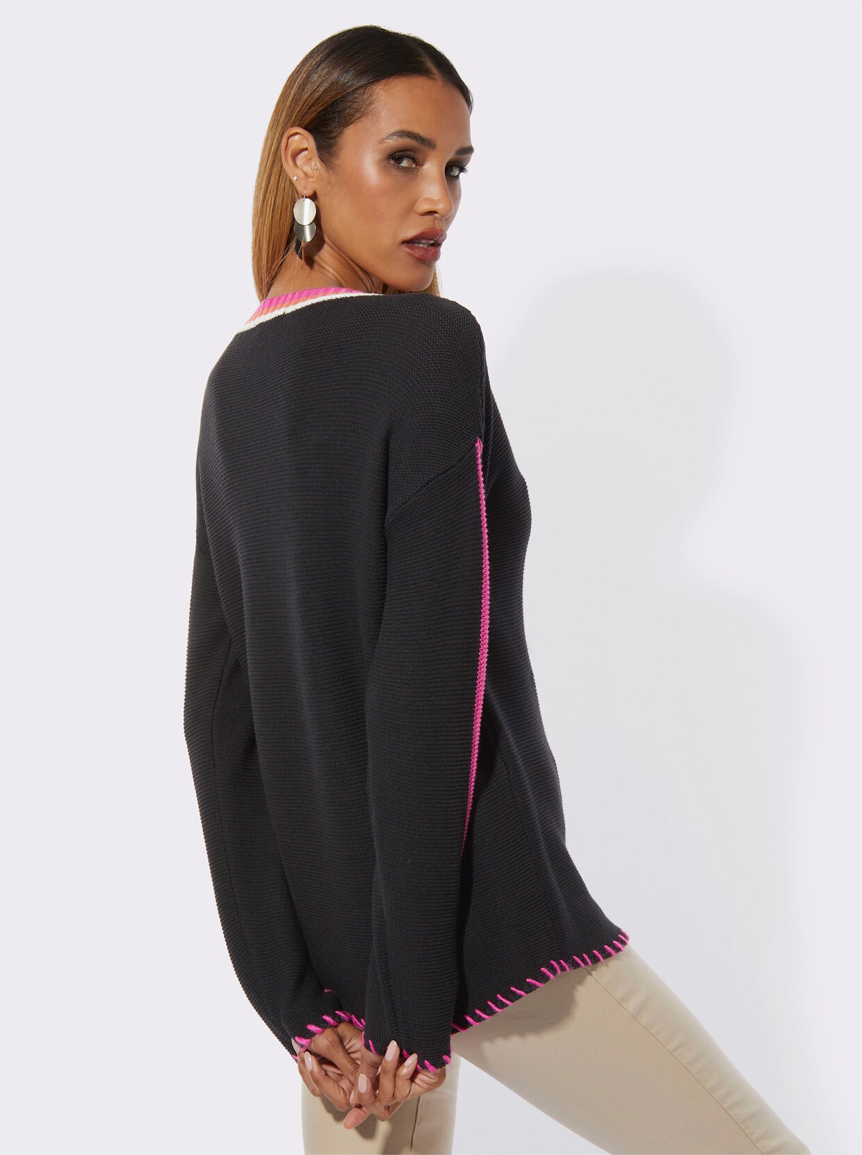 Rundhalspullover - schwarz-fuchsia